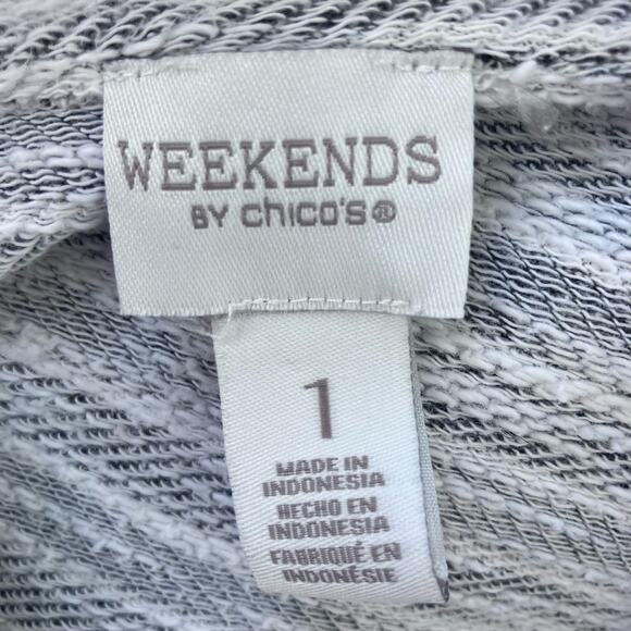 Chico’s Weekend Top Sz 1 Cowl Neck 3/4 Sleeve Sweater Gray Striped Comfort - Picture 8 of 10